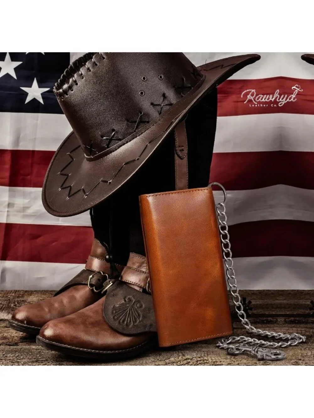Men's Full Grain Leather Biker Wallet with Chain, Zipper Pocket & Card Slots
